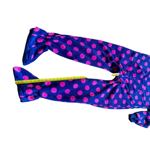 Footed Pajamas Hooded Purple Pink Polka Dot Fleece Zipper Closure Pocket Warm - Picture 15 of 16